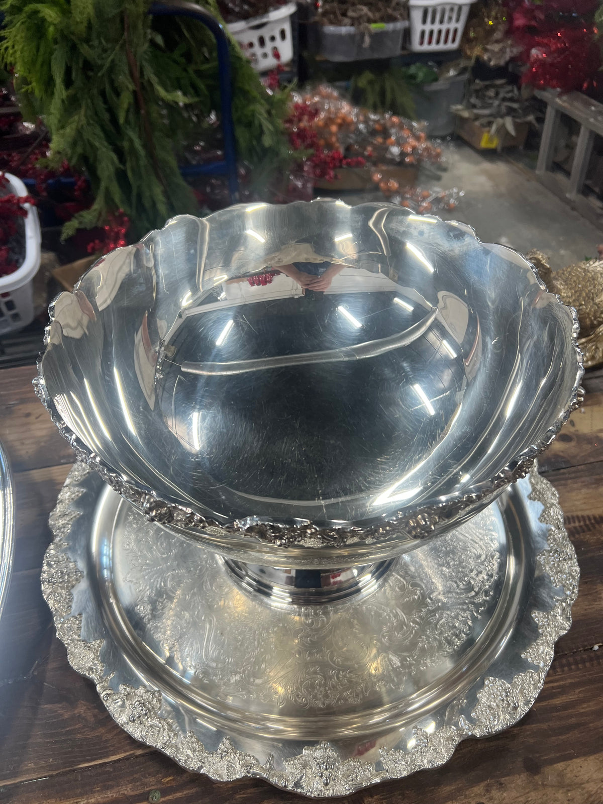 Vintage Silver Plated Towle Punch Bowl and Tray (6)