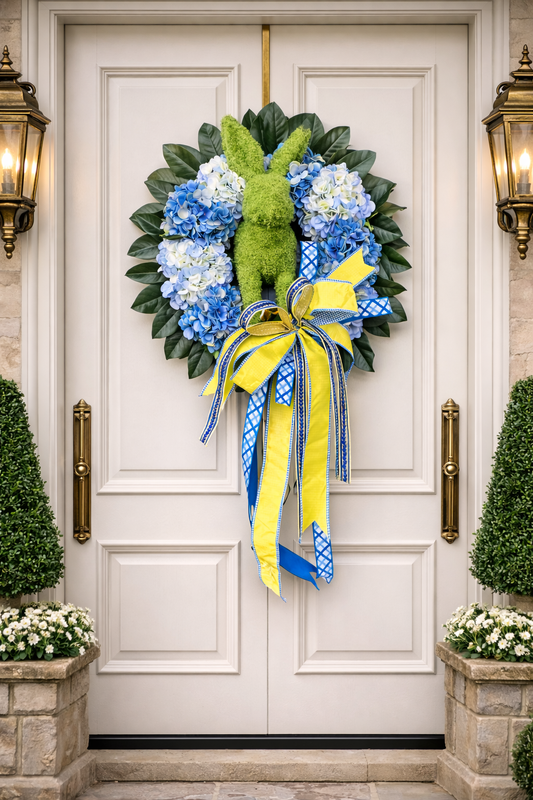 Blue Bunny in Bloom Wreath