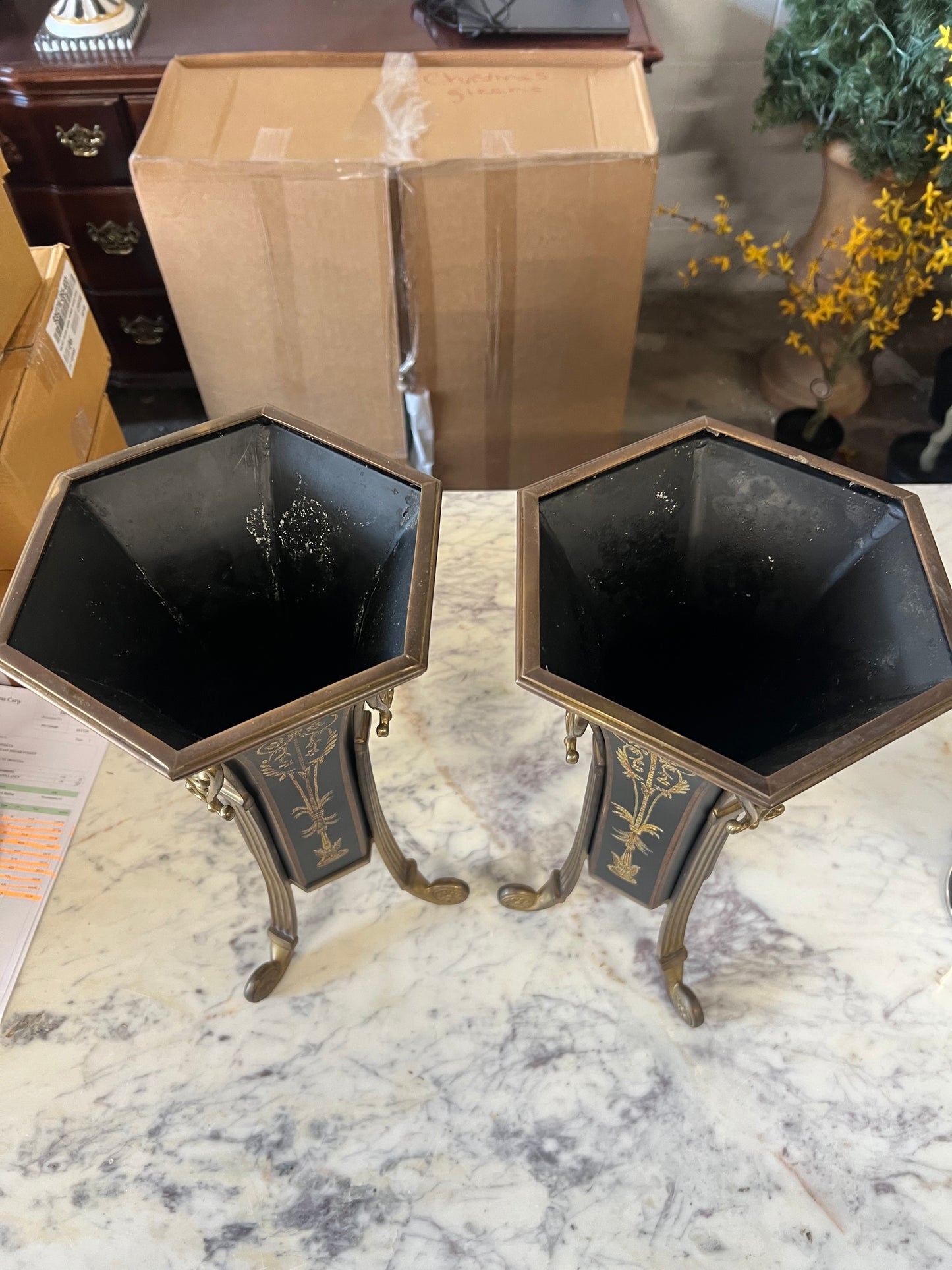 Set of 2 Vintage Brass & Metal Planters