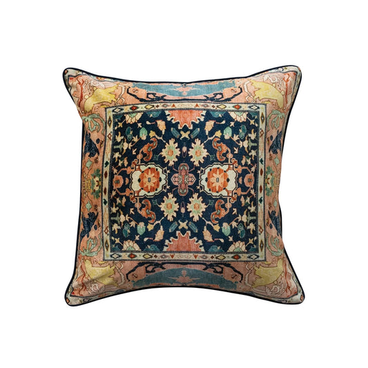 Square Velvet Pillow with Vintage Carpet Pattern & Piping