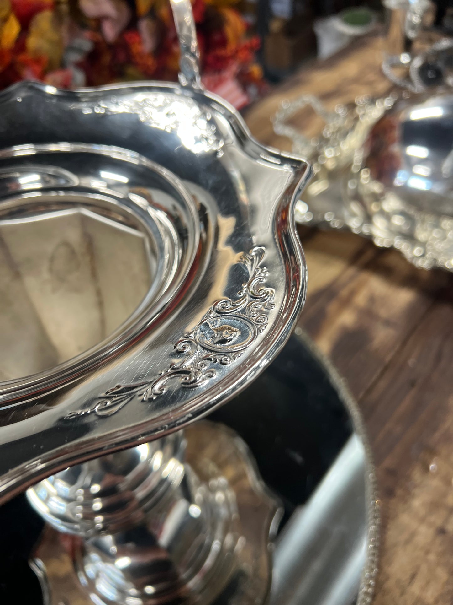 Vintage Silver Plated Basket with Handle (15)