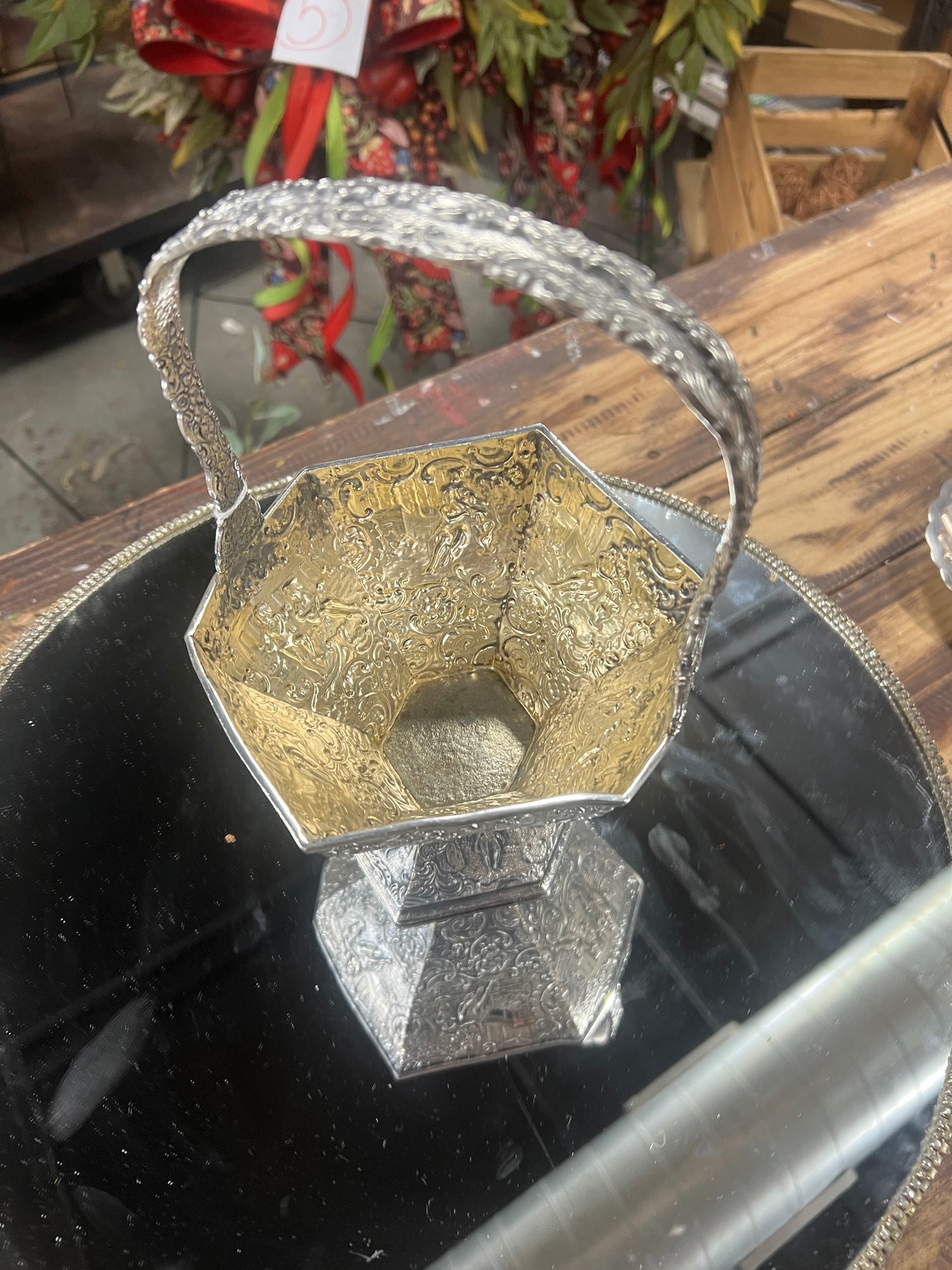Vintage Silver-Plated Bridal basket embossed