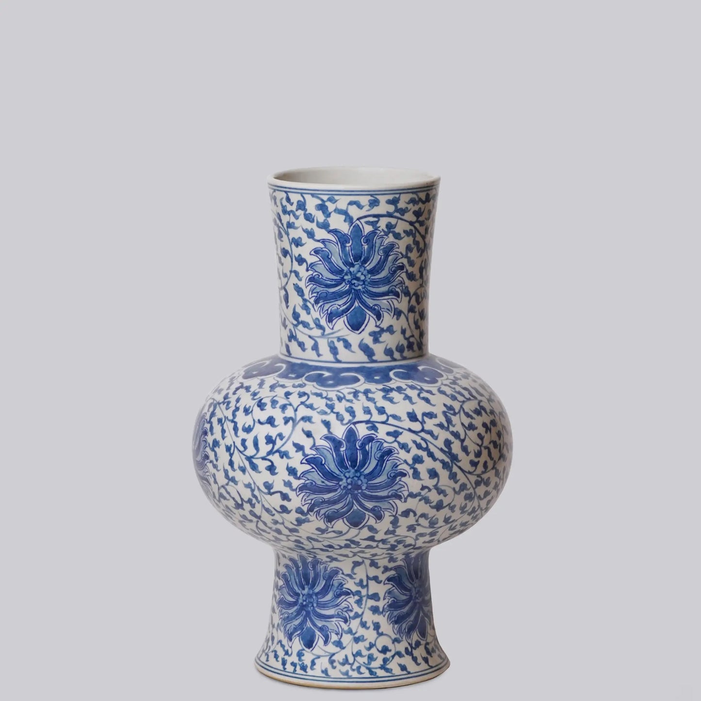 Blue and White Porcelain Scrolling Lotus Lantern Vase