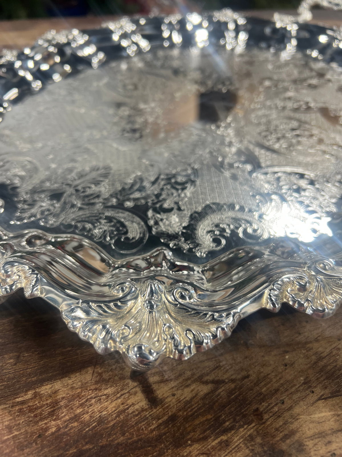 Vintage Silver-Plated Footed Tray with Handles (6)