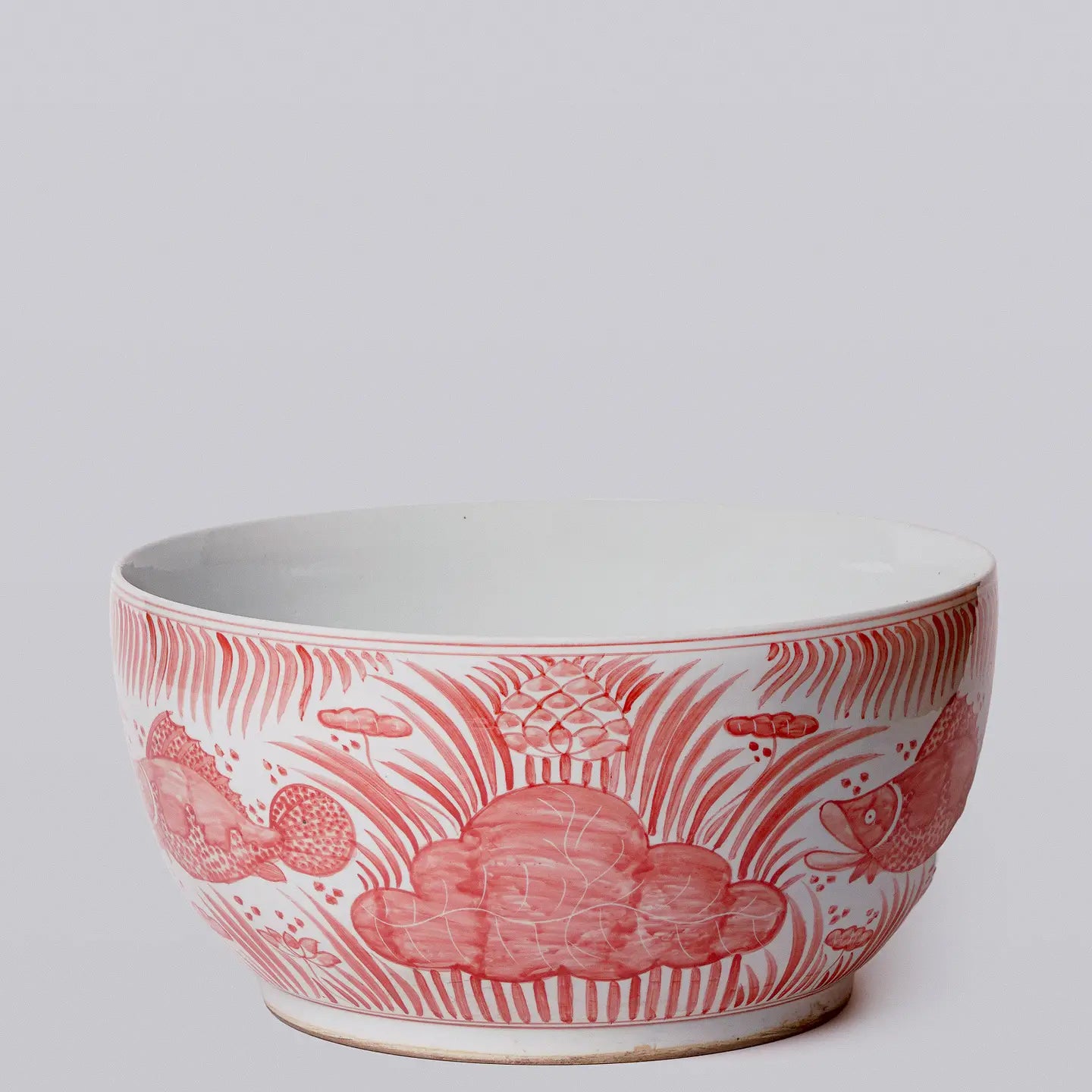 Red and White Porcelain Fish and Lotus Large Bowl