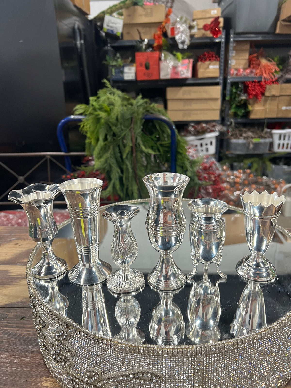 Set of 6 Queen Ann Mini Silver Plated Bud Vases