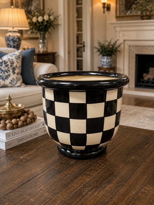 11in Black and White Checkerboard Bowl