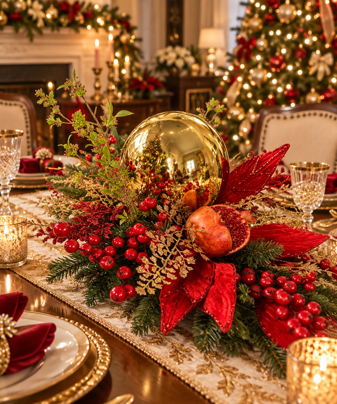 Gilded Pomegranate Christmas Centerpiece