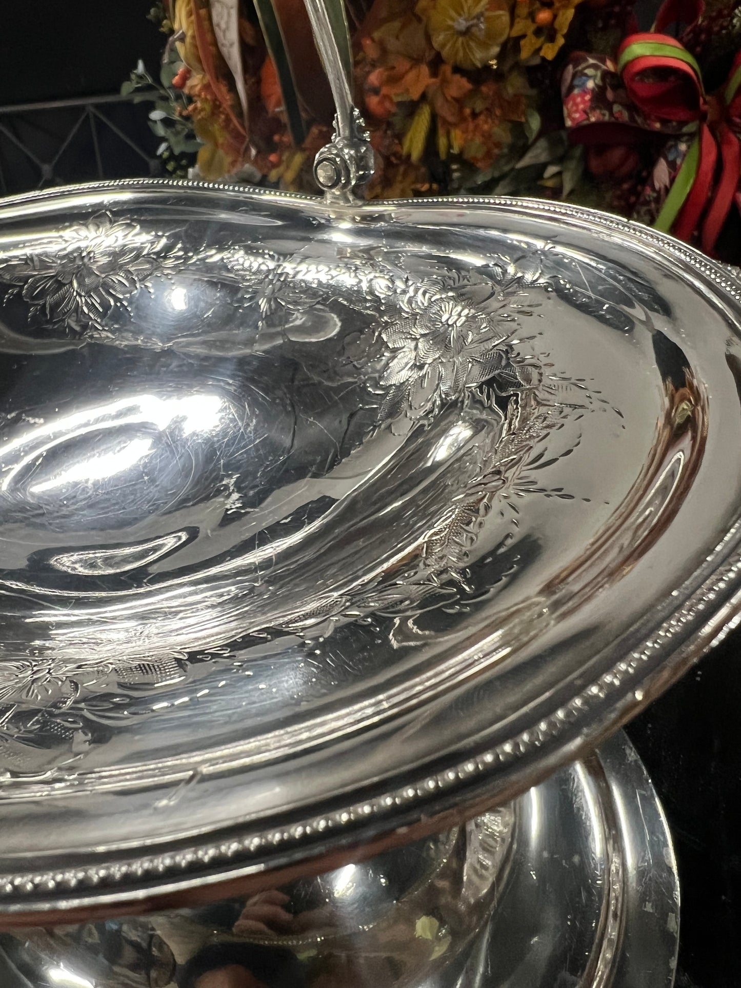 Vintage Silver-Plated Bridal Basket (#13)