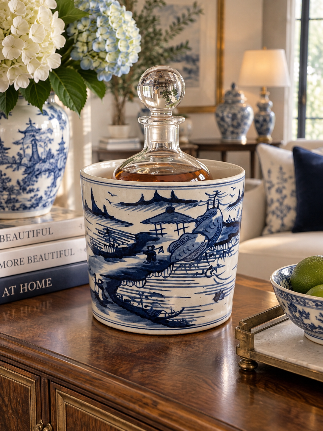 Blue & White Town Decanter