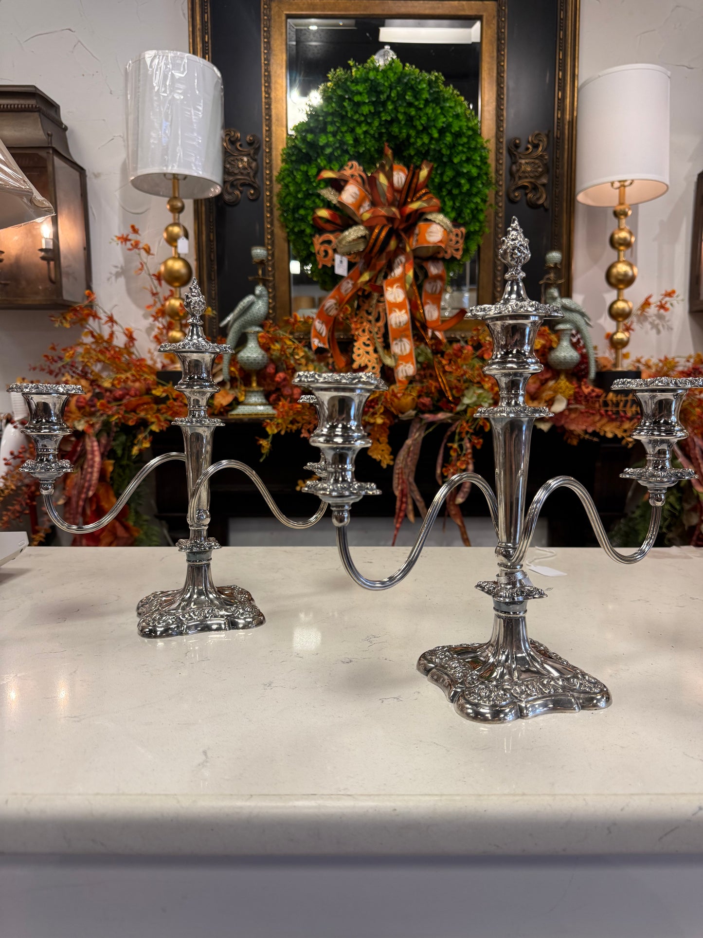 Antique silver plated multi-light candelabra