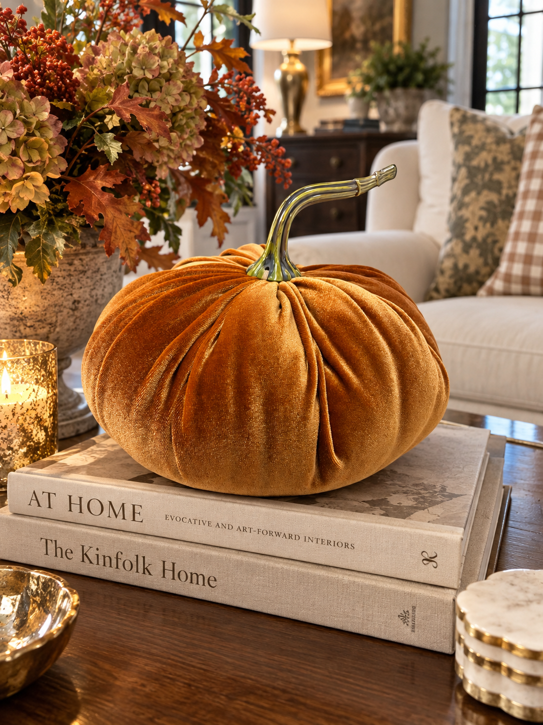 Orange Velvet Stuffed Weighted Pumpkin