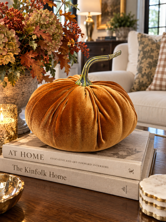 Orange Velvet Stuffed Weighted Pumpkin