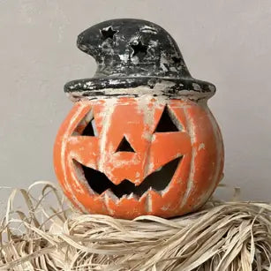 Clay Pumpkin Orange Black with Hole for Light