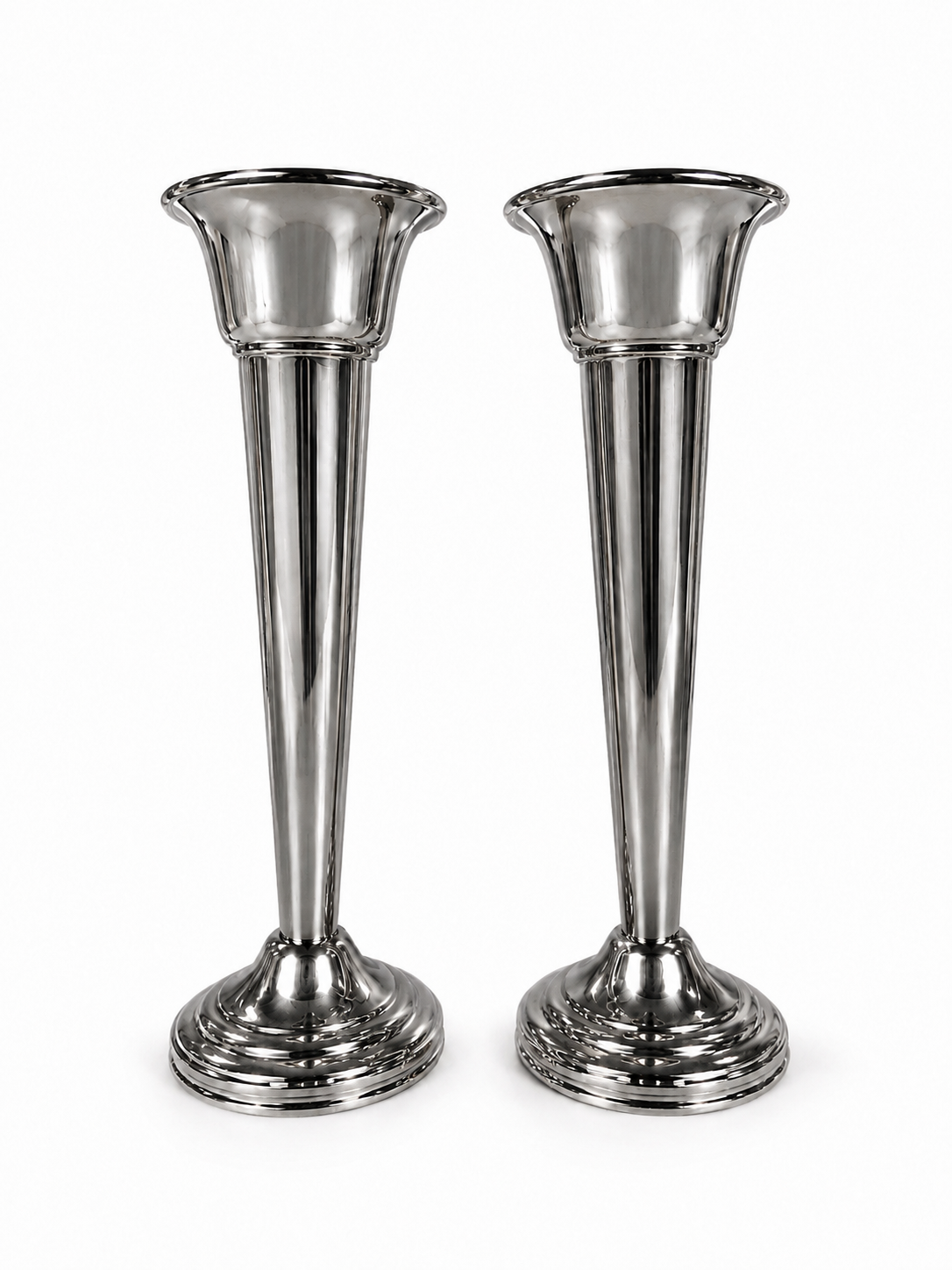 7 1/2” Set of 2 Vintage Silver-Plated Trumpet Vase