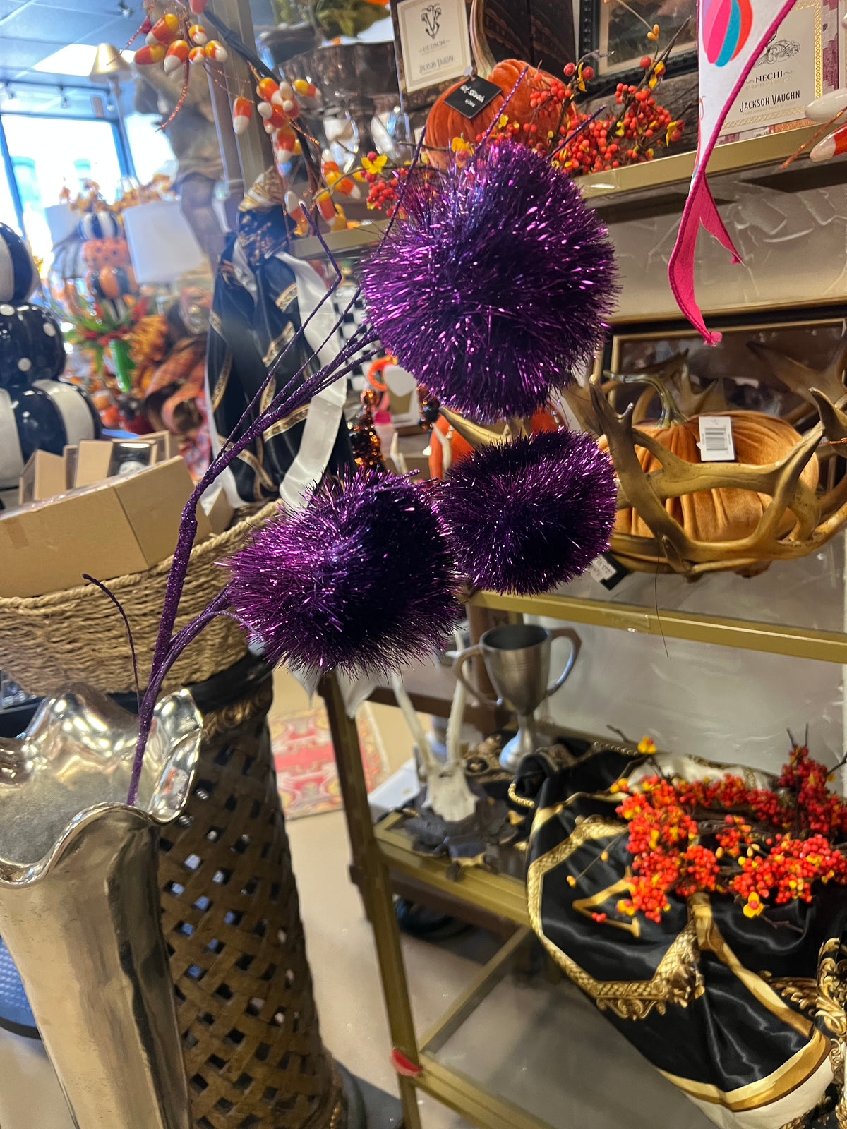 35” Purple Glitter PomPom Spray