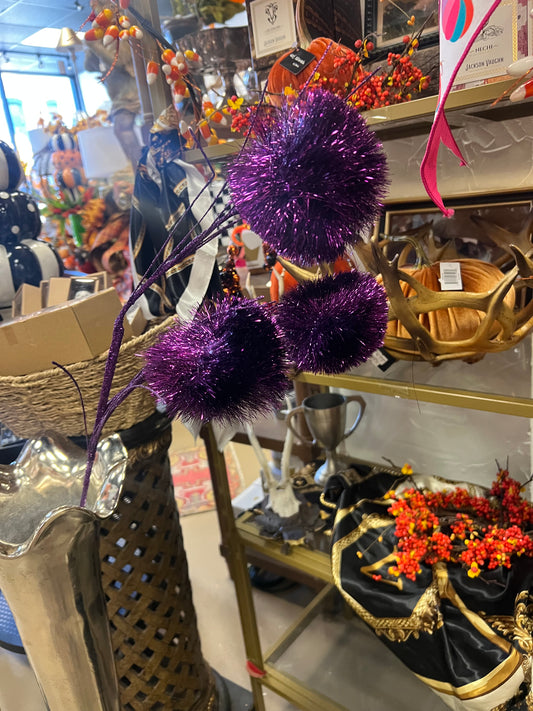 35” Purple Glitter PomPom Spray