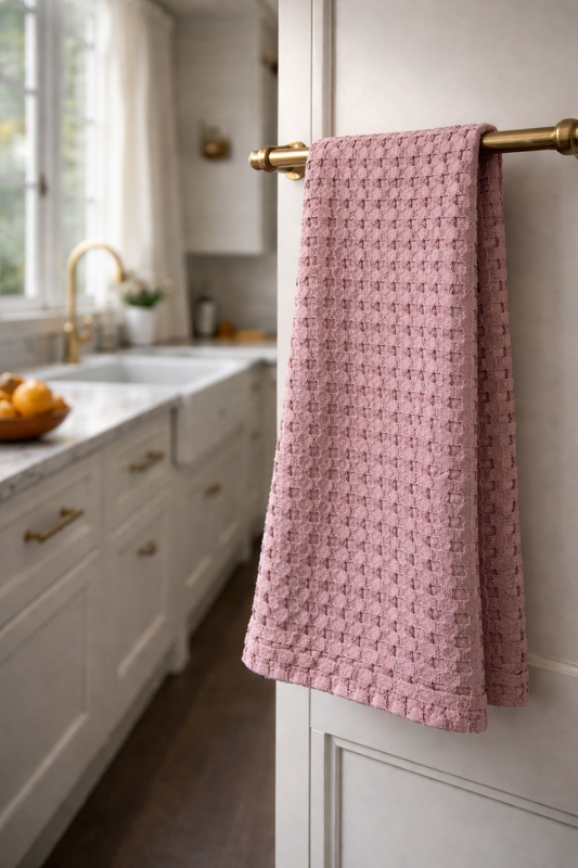 Muted Pink Oversized Stonewashed Cotton Waffle Weave Tea Towel