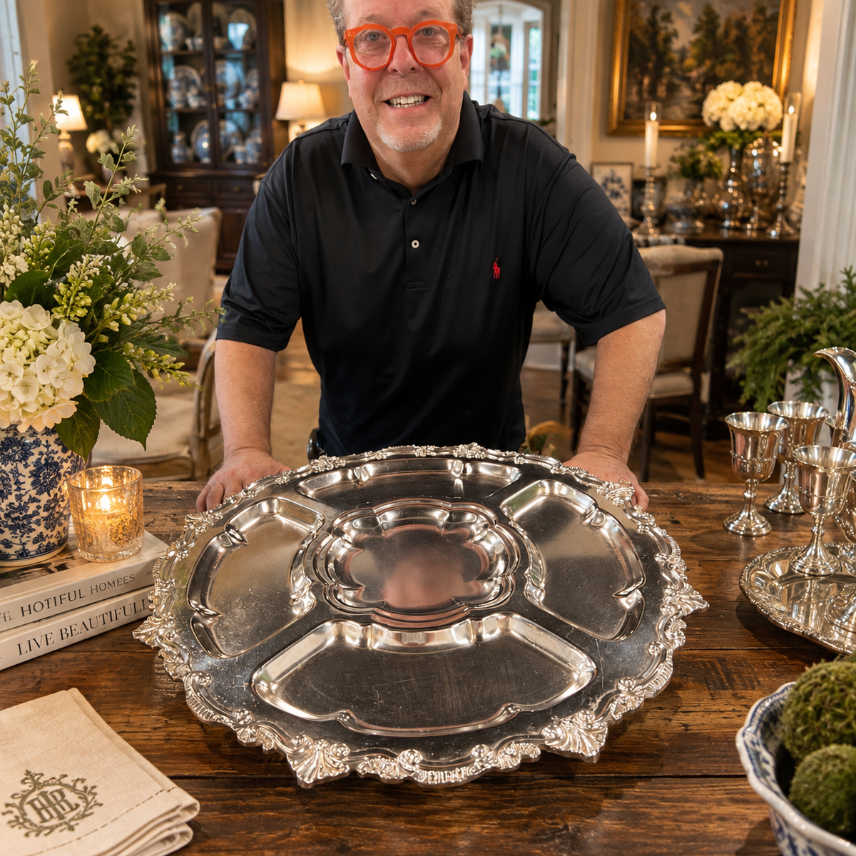 Vintage Silver-Plated Appetizer Tray with Lazy Susan