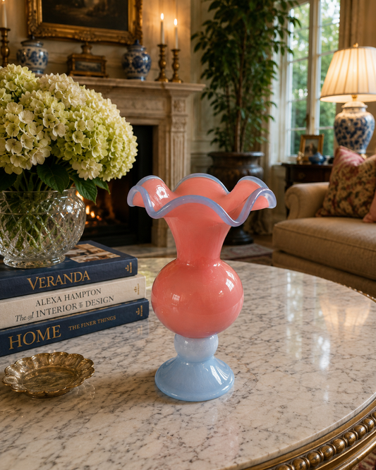 Salmon and Soft Blue Glass Vase