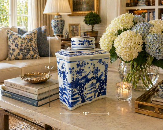 Blue & white porcelain jar with birds and flowers