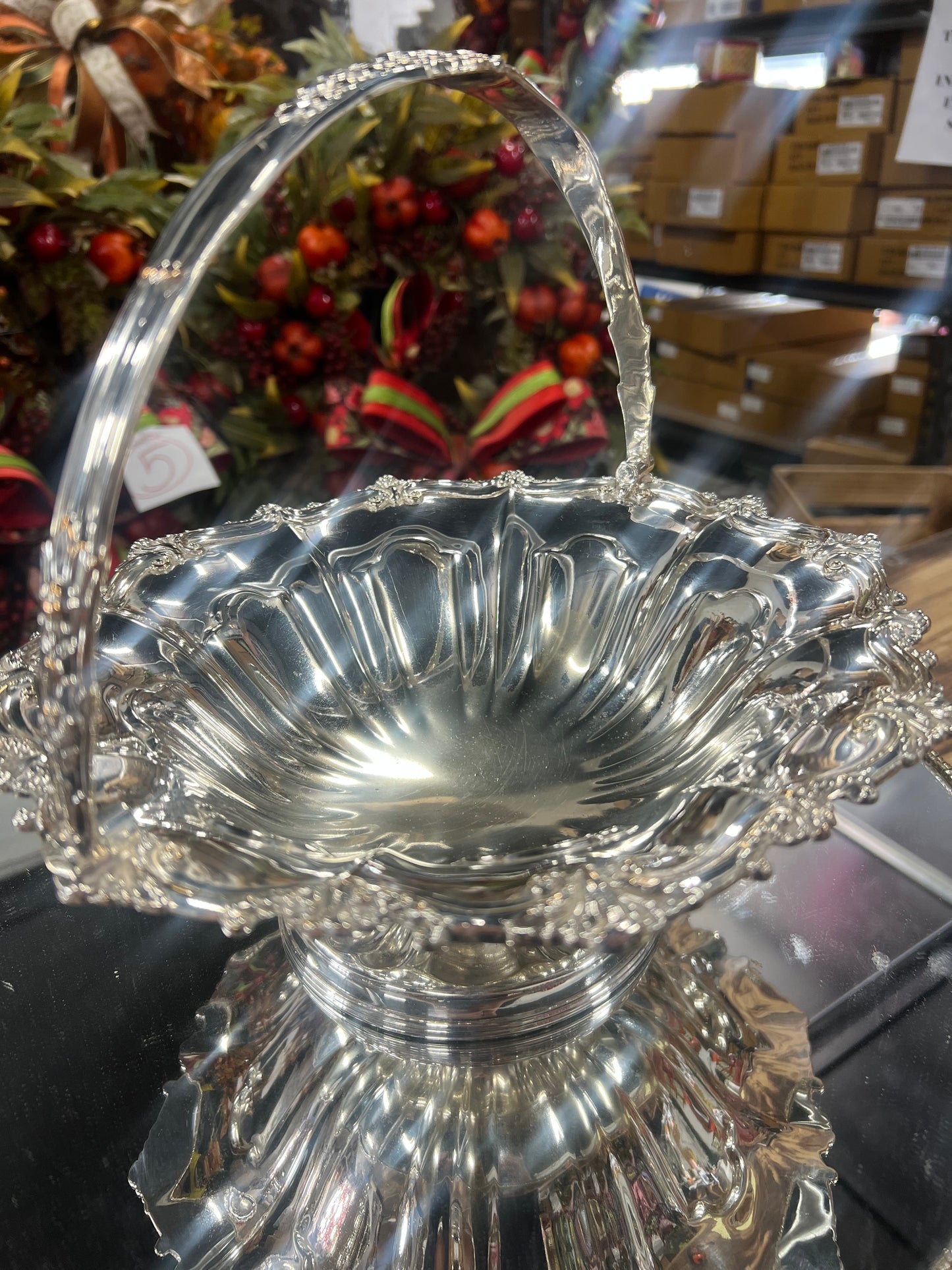 Vintage Silver-Plated Basket With Handle (11in  DIA)