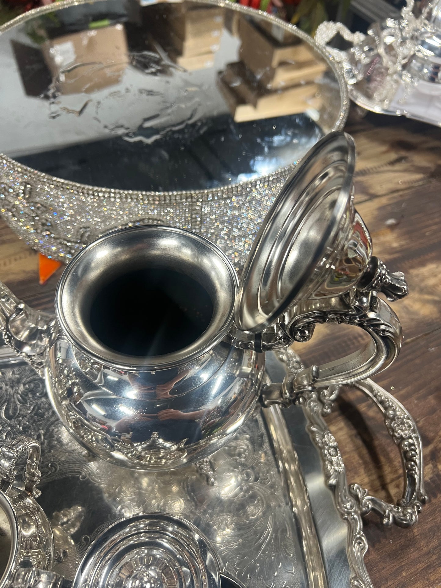 5 Piece Vintage Silver-Plated Tea Set (#5) (Lid is Detached as Pictured)