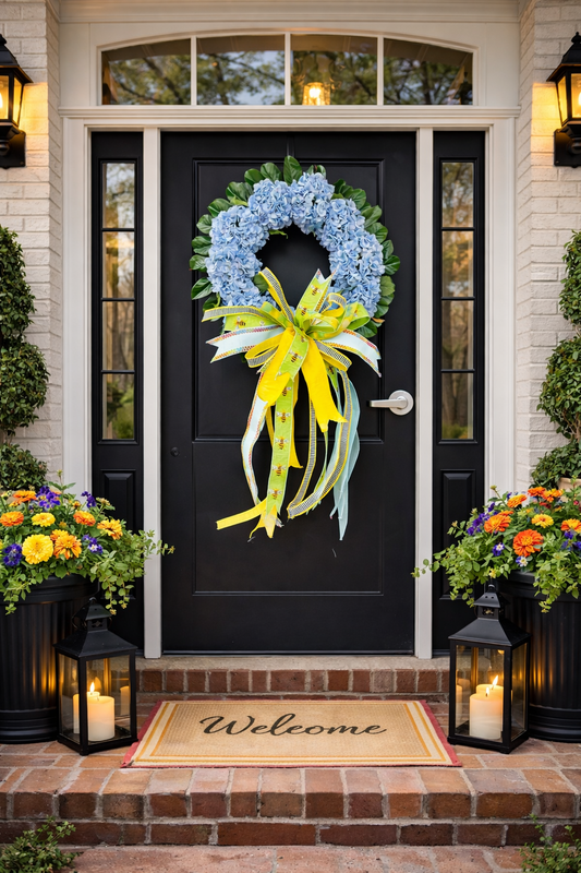 The Blue Hydrangea Bee Garden Wreath