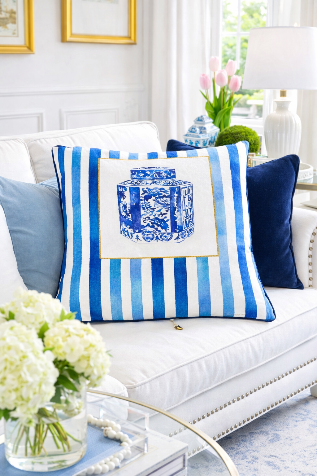 Set of 2 blue & white Pillow (octagonal jar)