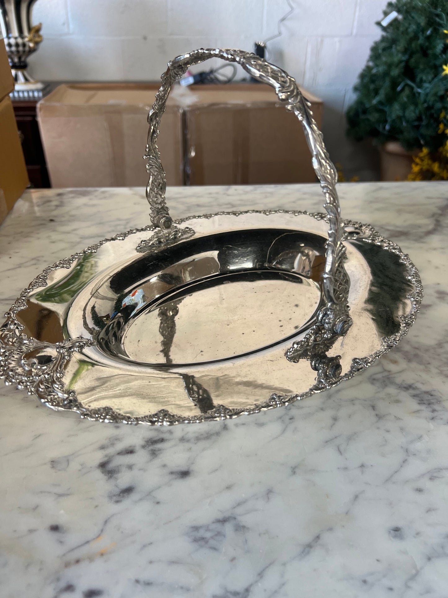 Vintage Silver-Plated Bridal Bowl with Handle