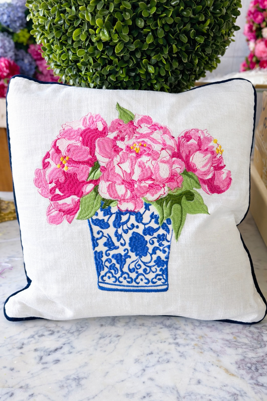 Pretty in Pink Flower Ii Embroidered Pillow