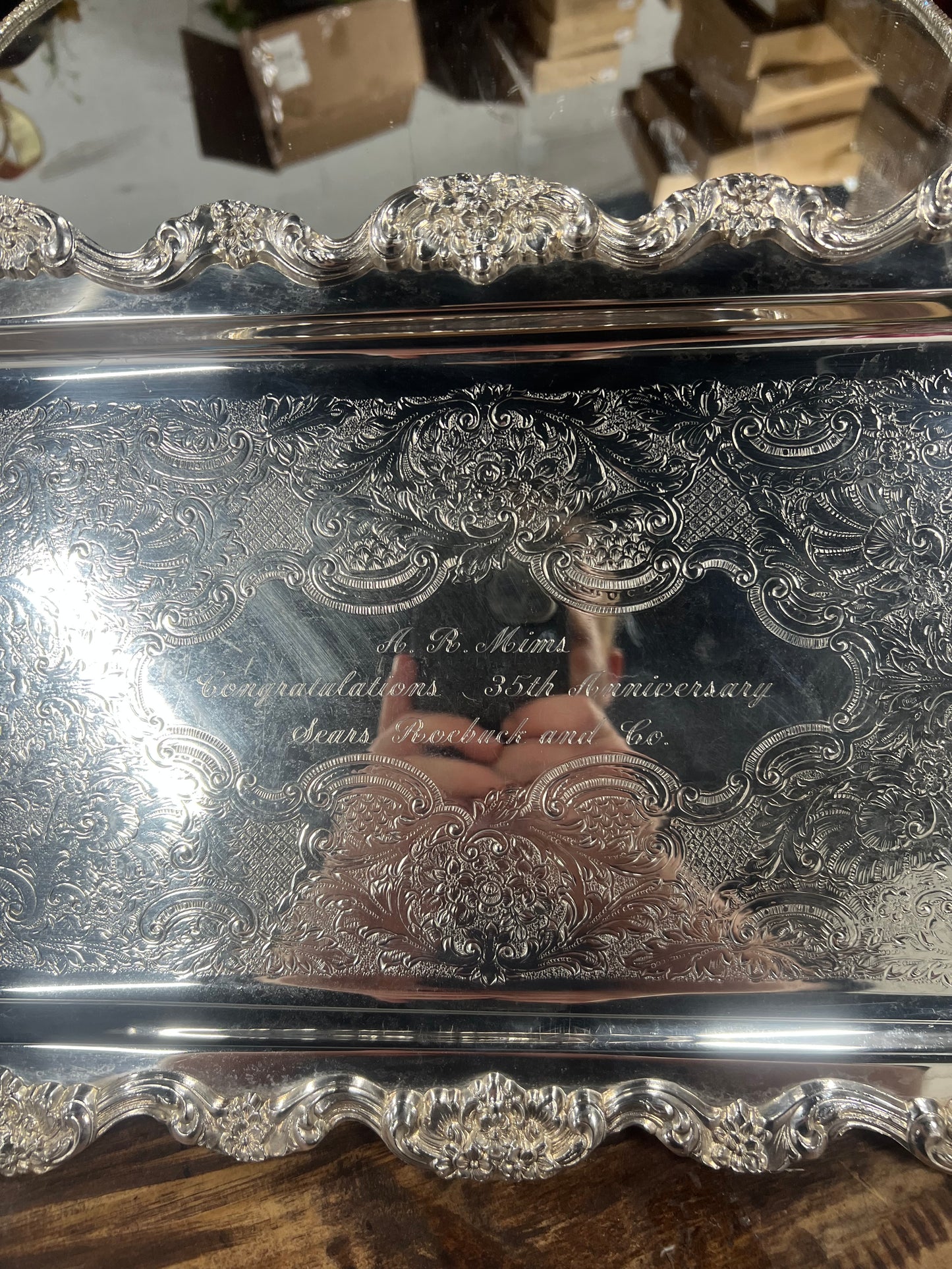 Vintage Silver-Plated Rectangle Footed Tray (engraved as pictured)