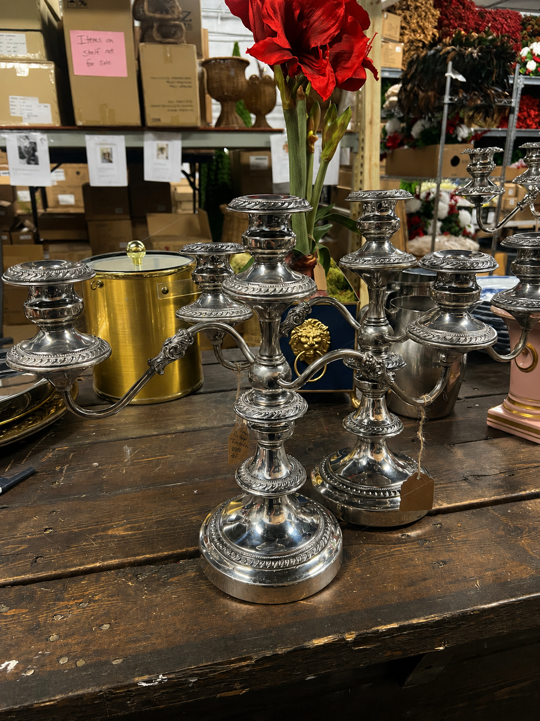 Set of 2 Vintage Silverplated triple candelabra