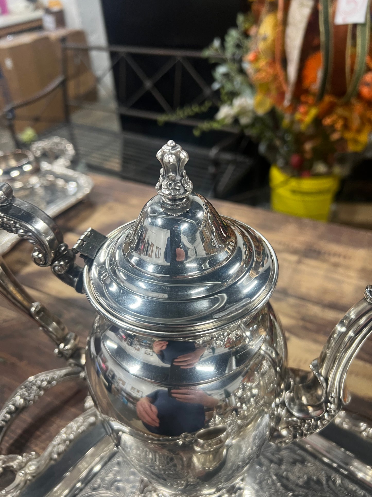 5 Piece Vintage Silver-Plated Tea Set (#5) (Lid is Detached as Pictured)