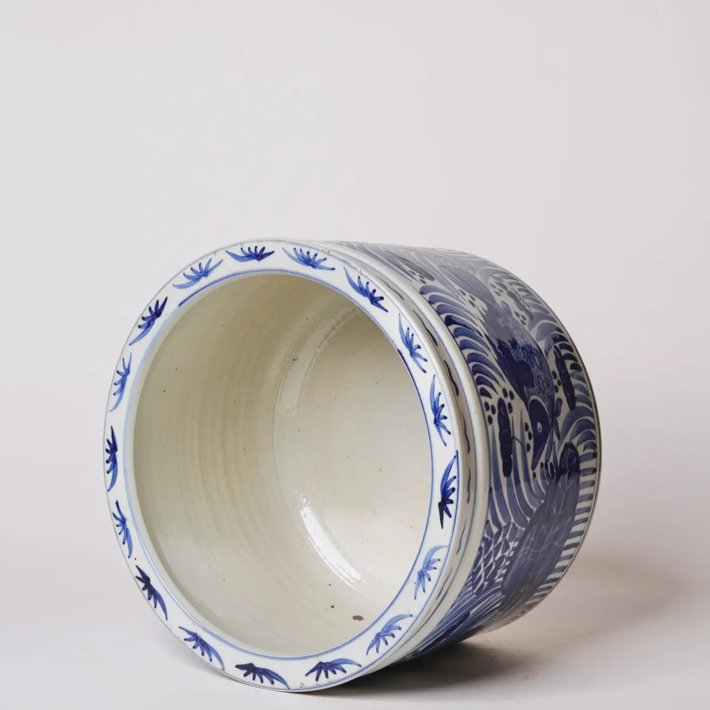 Blue and White Porcelain Fish and Lotus Wide Cachepot