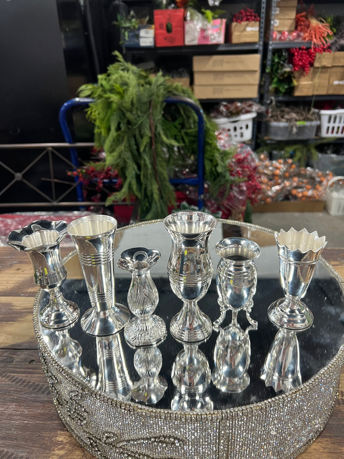 Set of 6 Queen Ann Mini Silver Plated Bud Vases