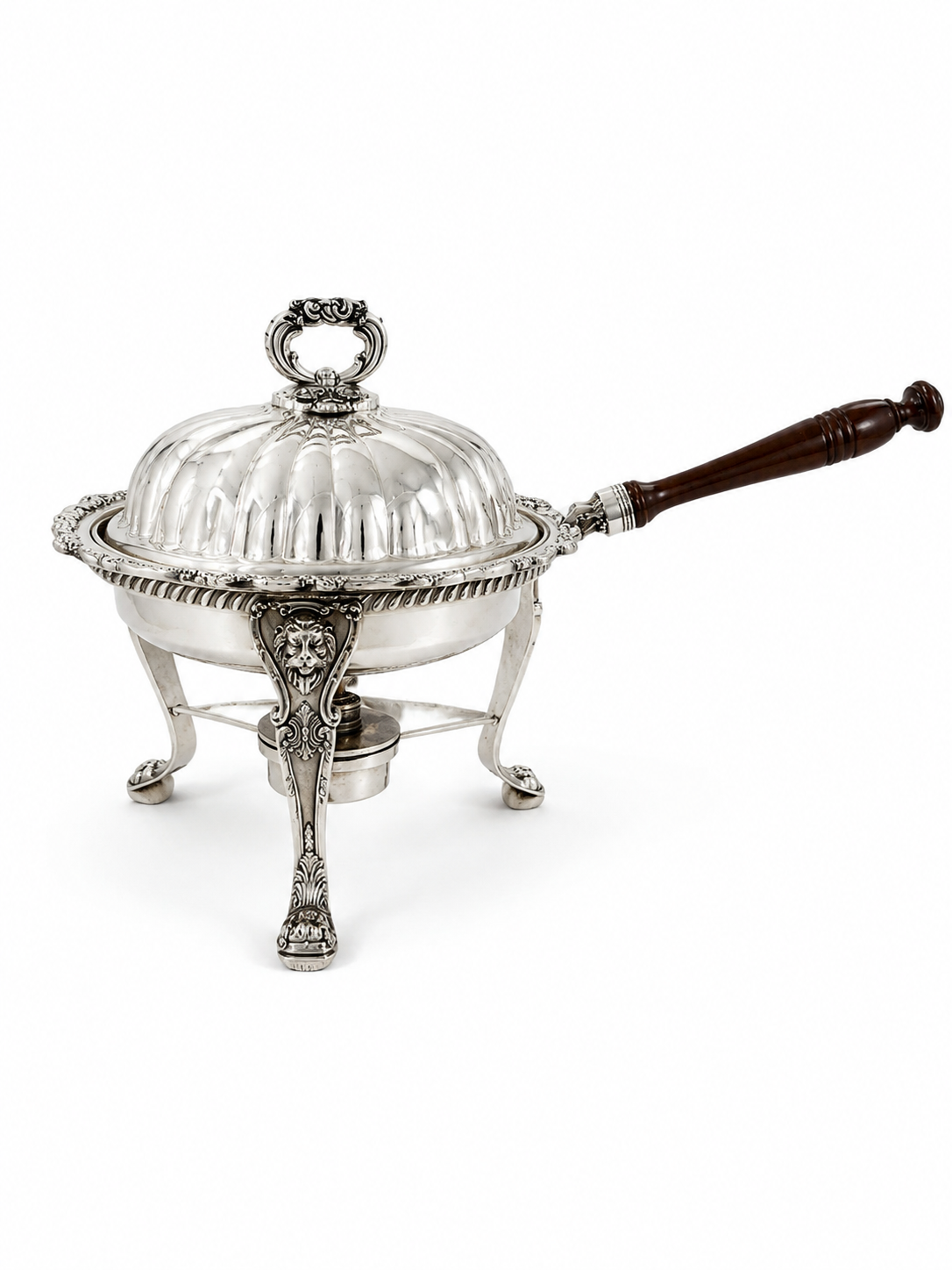 Vintage Silver-Plated Chaffing Stand, Burner, Pan with Wood Handle