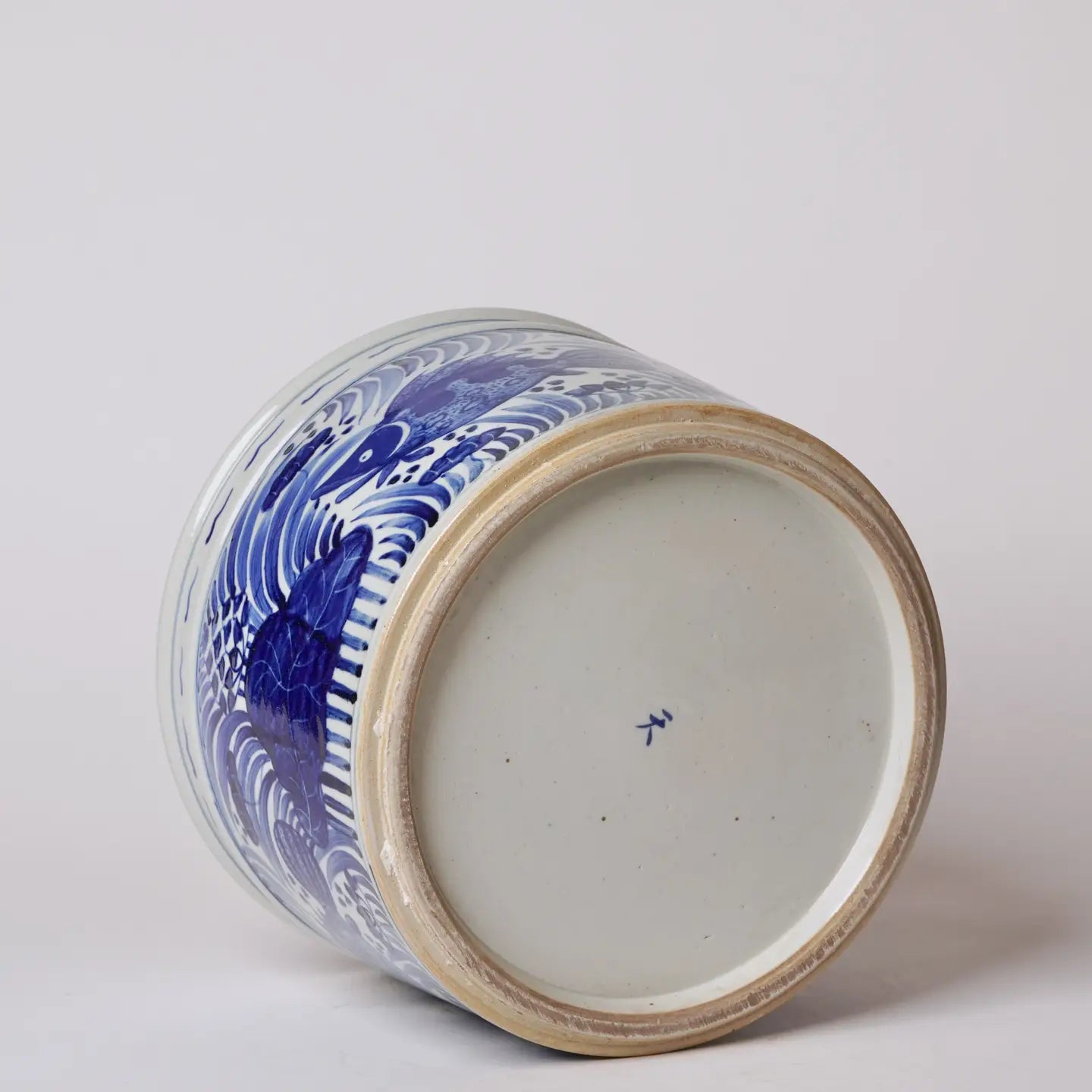 Blue and White Porcelain Fish and Lotus Wide Cachepot