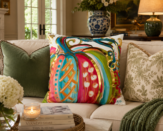 Golden Colorful Pumpkin Pillow
