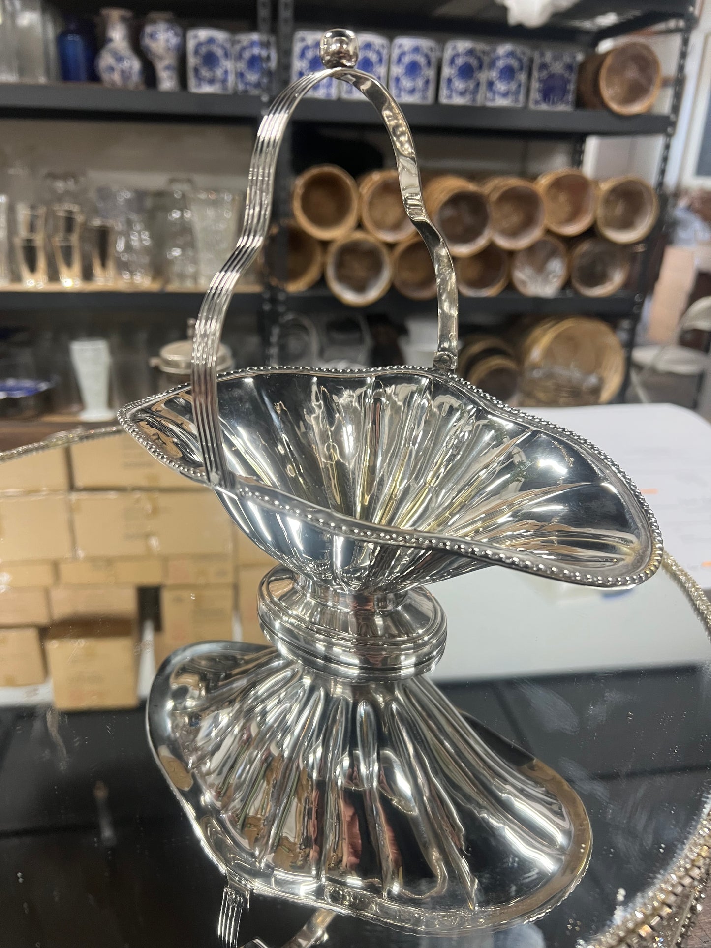 Vintage Silver-Plated Bridal Basket Centerpiece