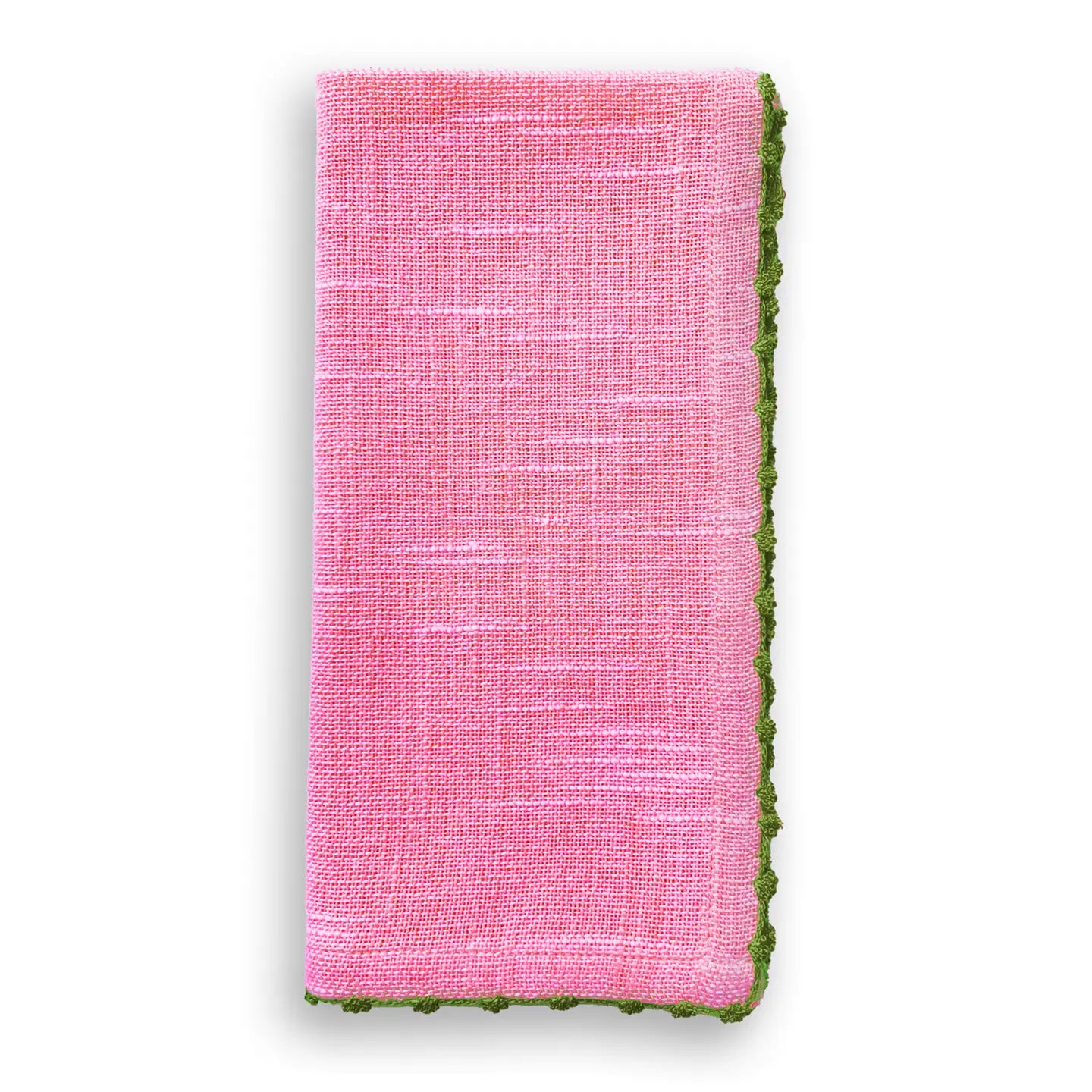 Knotted Edge Berry Cotton Napkin Olive Trim