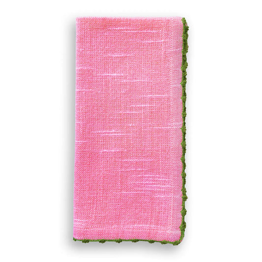 Knotted Edge Berry Cotton Napkin Olive Trim
