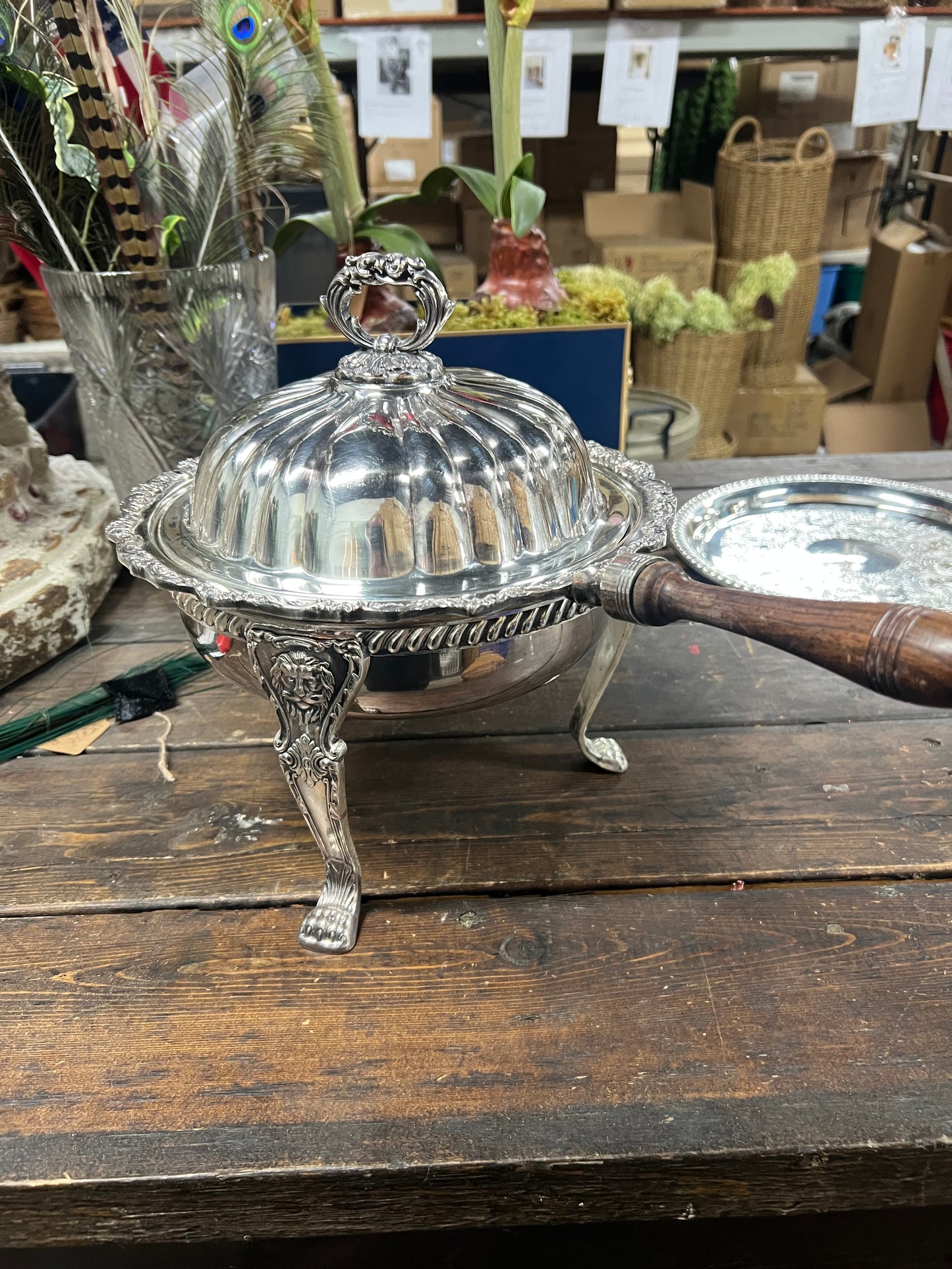 Vintage Silver Plate Chaffing Stand, Burner, Pan