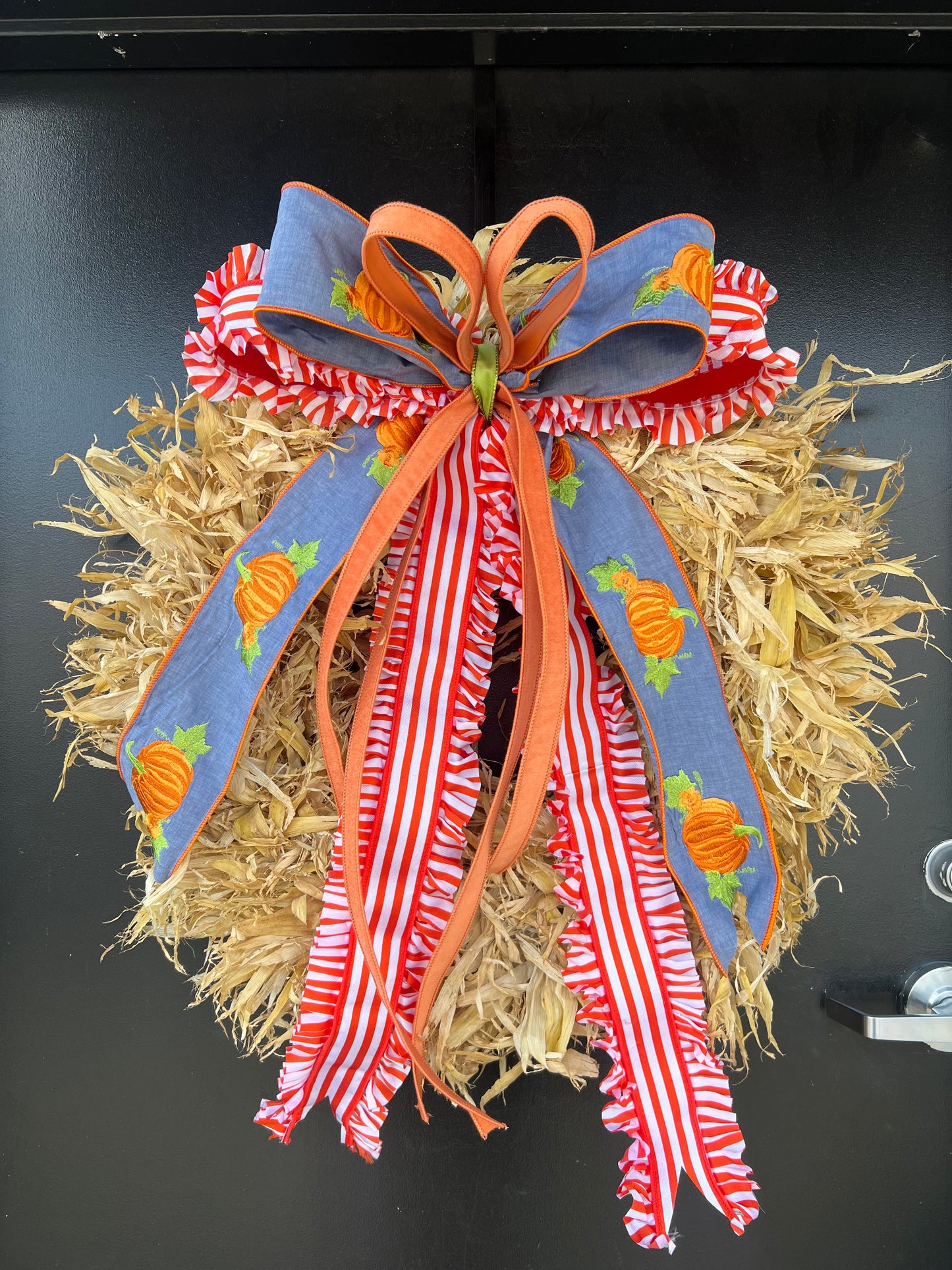 Denim Pumpkin Patch Corn Husk Wreath