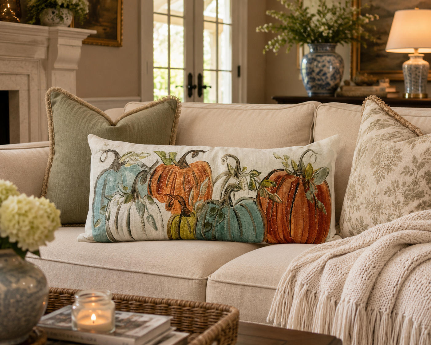 Fall Pumpkins Lumbar Pillow