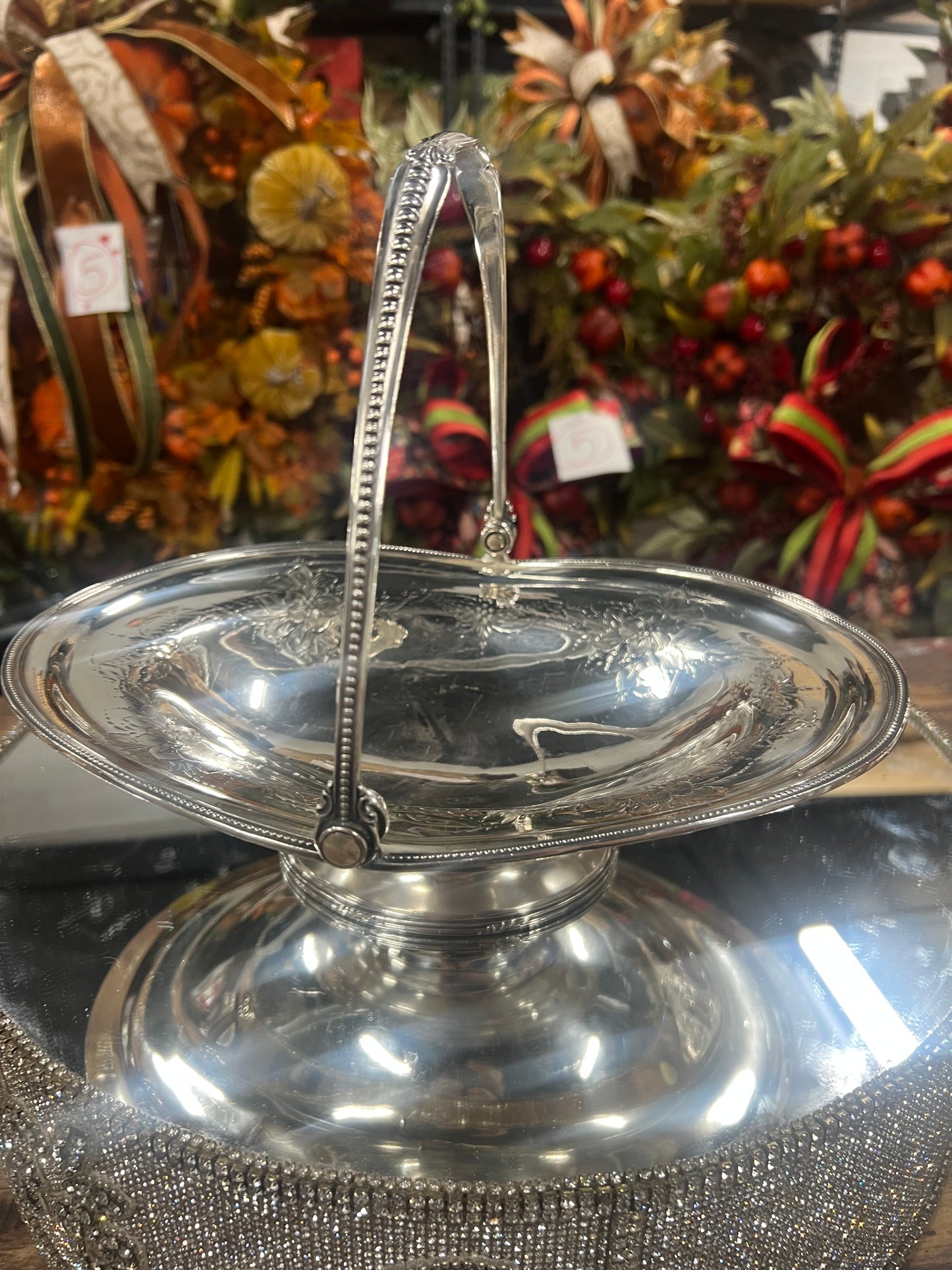 Vintage Silver-Plated Bridal Basket (#13)