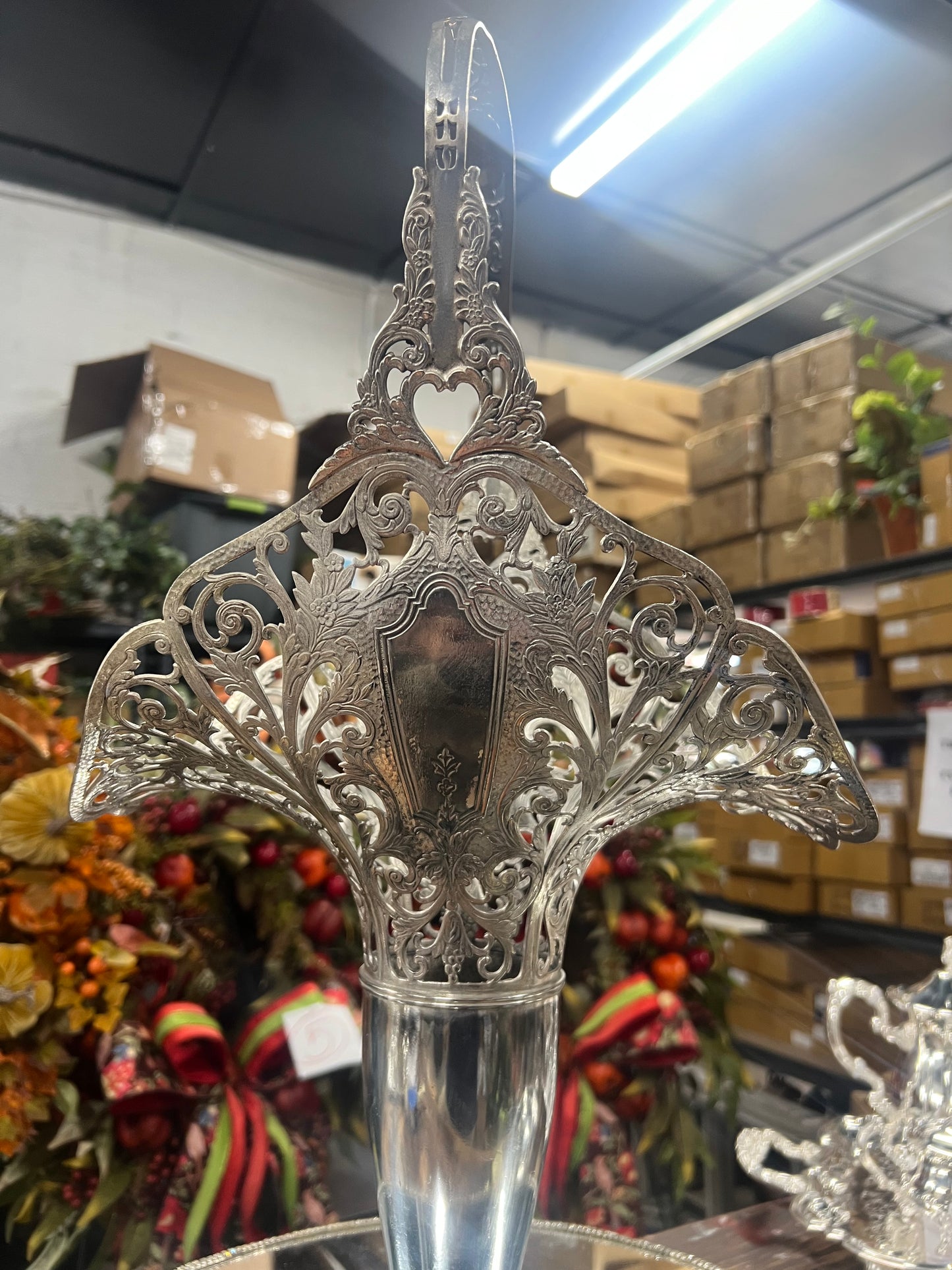 Vintage Silver-Plated Big Bridal Basket (#14).