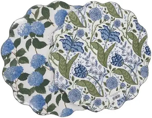 Set of 4 Blue Hydrangea, and Floral Reversible Placemats
