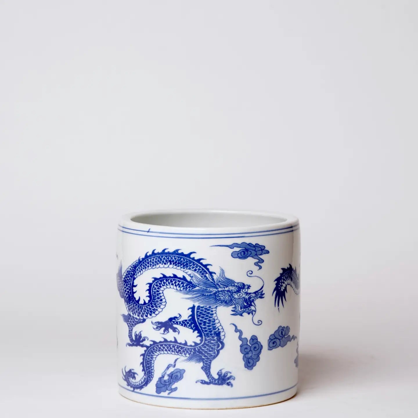 Dancing Dragons Blue and White Porcelain Cachepot