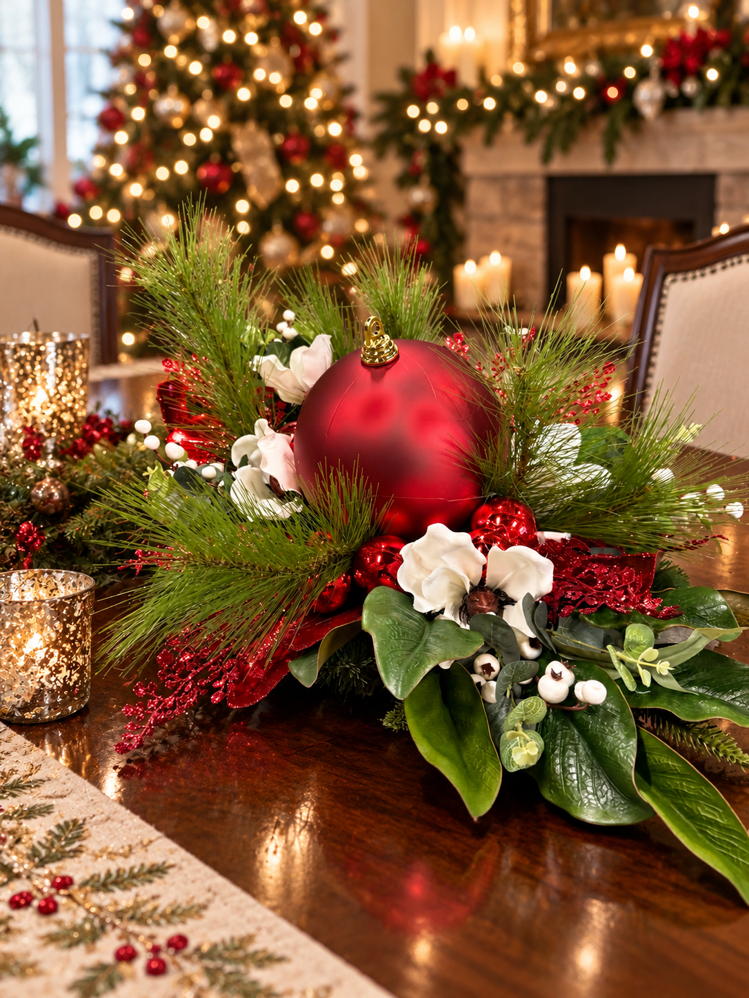 Crimson & Ivory Christmas Centerpiece